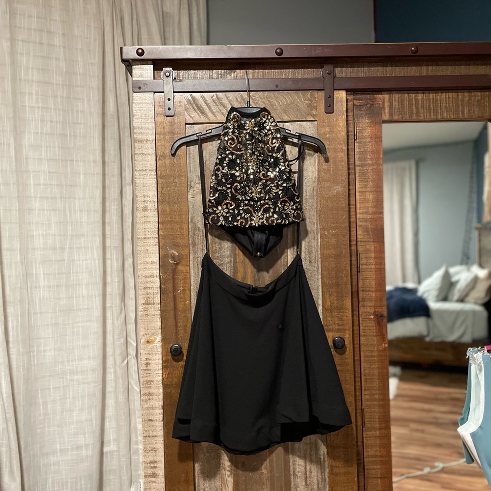 B. DARLIN, size 5/6, black two piece